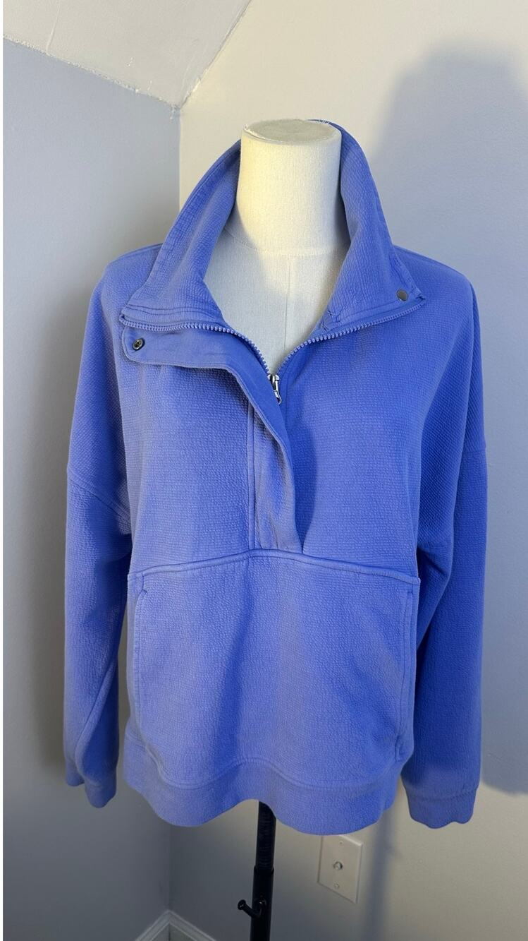 Danskin Womens Sweatshirt Cozy Half Zip Pullover Periwinkle Blue Athleisure Sz L